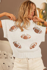 BiBi Gameday Sequin Football Patches Rib Banded Sweater