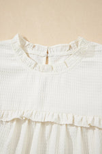 Solid Color Ruffle Trim Waffle Knit Blouse
