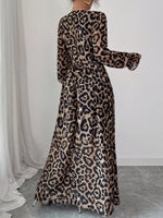 Leopard Sweetheart Neck Flounce Sleeve Maxi Dress