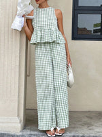 Gingham Sleeveless Top and Wide-Leg Pants Set
