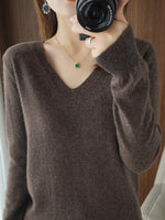 V-Neck Solid Color Sweater