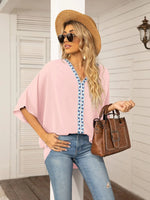 Oversized Contrast V-Neck Half Sleeve Blouse