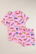 Animal Round Neck Top and Shorts Lounge Set