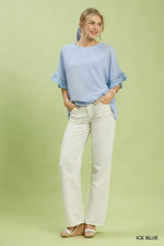 Umgee Crochet Trim Flutter Sleeve Top