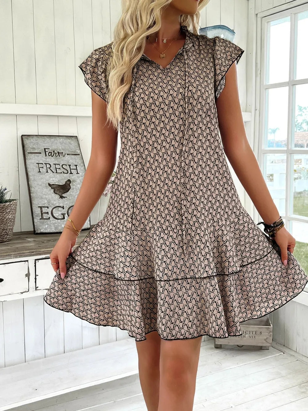 Full Size Ruffled Layered Printed Mini Dress Plus Size