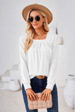 Square Neck Ruched Long Sleeve Blouse
