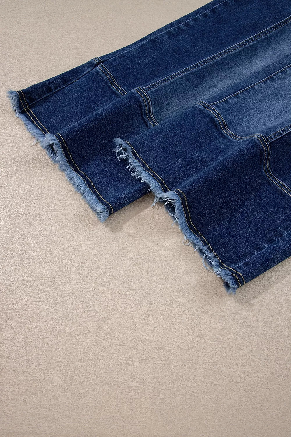 Drawstring Seam Detail Raw Hem Wide Leg Denim Pants