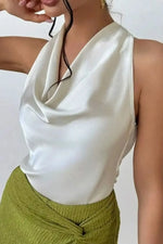Satin Cowl Neck Sleeveless Blouse