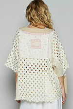 POL Button Down V-Neck Jacket with Printed Woven Patchwork