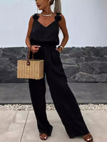 Floral Applique V-Neck Wide Leg Jumpsuit