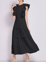 Sleeveless Ruffled Tiered Dress with Embroidered Trim