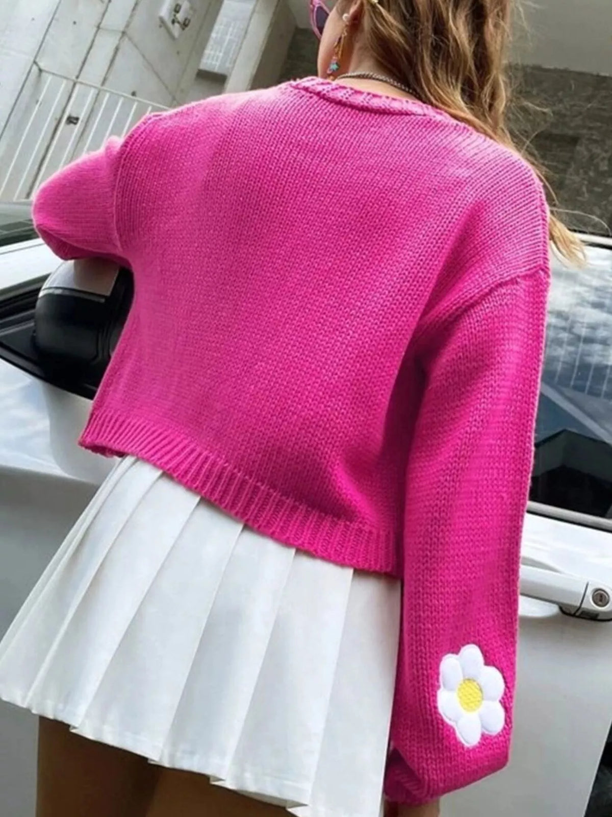 Floral Open Front Knit Cardigan