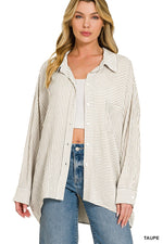 Zenana Woven Stripe Button Down Shirt