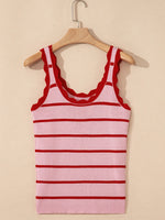 Stripe Scalloped Edge Crew Neck Knit Tank Top