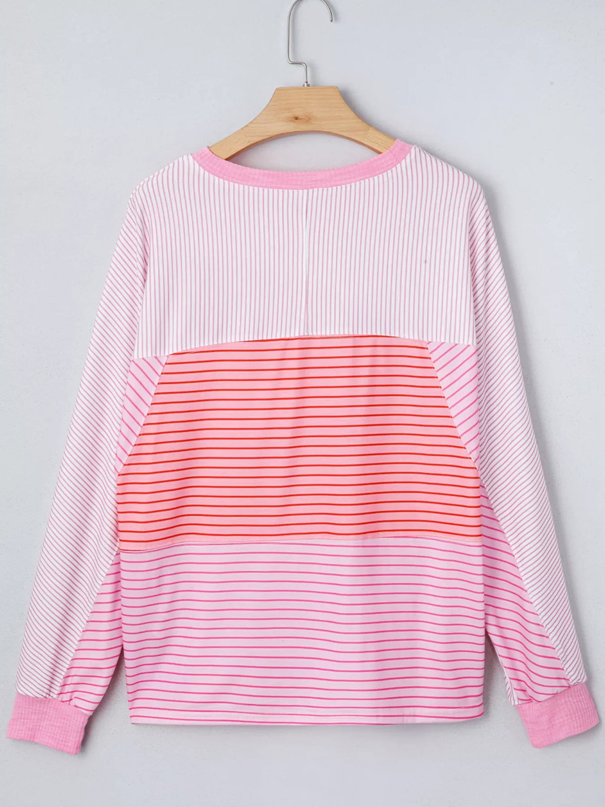 Striped Colorblock Exposed Seam Casual Long Sleeve Top