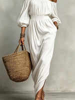 t Off-Shoulder Smocked Waist Maxi Dress