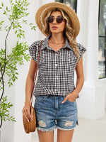 Plaid Button Up Cap Sleeve Shirt