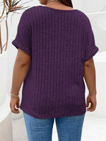 Plus Size Ribbed Half Zip Relaxed Fit T-Shirt
