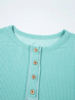 Color Block Ribbed Knit Henley Sweatshirt