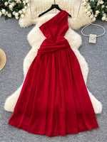 One-Shoulder Floral Decor Dress