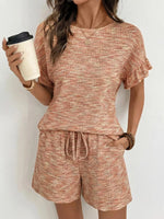 Ruffle Sleeve Textured Top and Shorts Set