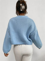 Contrast Cloud Pattern Cropped Button-Up Cardigan