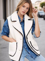 Sherpa Fleece Vest Coat with Contrast Trim