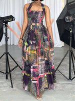 Full Size Abstract Print Halter Neck Maxi Dress Plus Size
