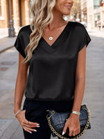 Satin V-Neck Cap Sleeve Blouse