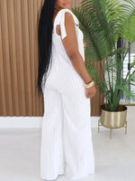Striped Tie-Shoulder Wide Leg Jumpsuit
