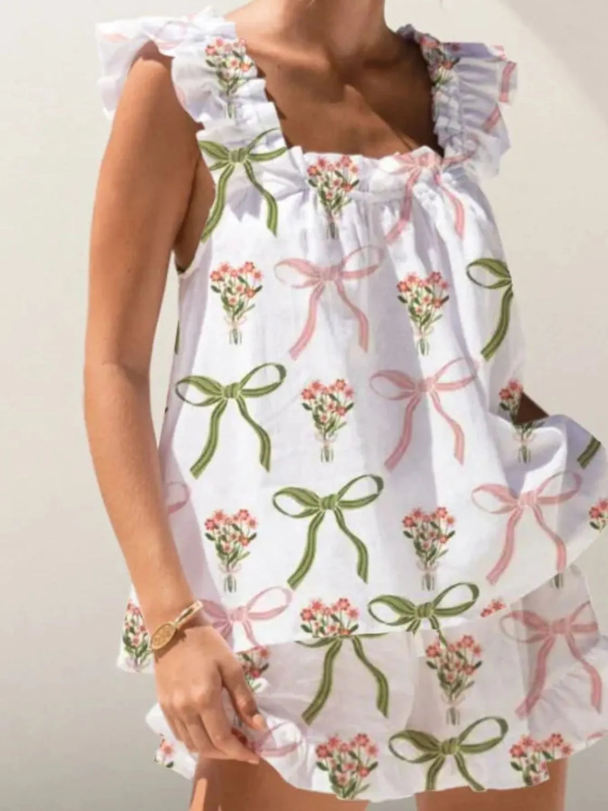 Ruffled Striped Tank and Shorts Set