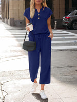 Notched Short Sleeve Top and Pants Set