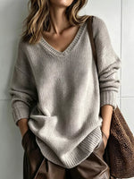 V-Neck Dropped Shoulder Sweater