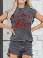 Cowboy & Beer Western Graphic Mineral Wash Tank Top