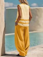 Striped Sleeveless Top and Wide-Leg Pants Set