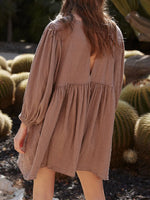 Relaxed Textured Babydoll Mini Dress with Back Keyhole Detail