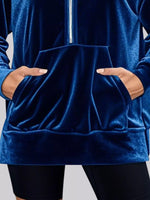 Full Size Velvet Half Zip Hoodie with Kangaroo Pocket Plus Size