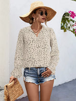 Ruffled Printed Tie Neck Long Sleeve Blouse