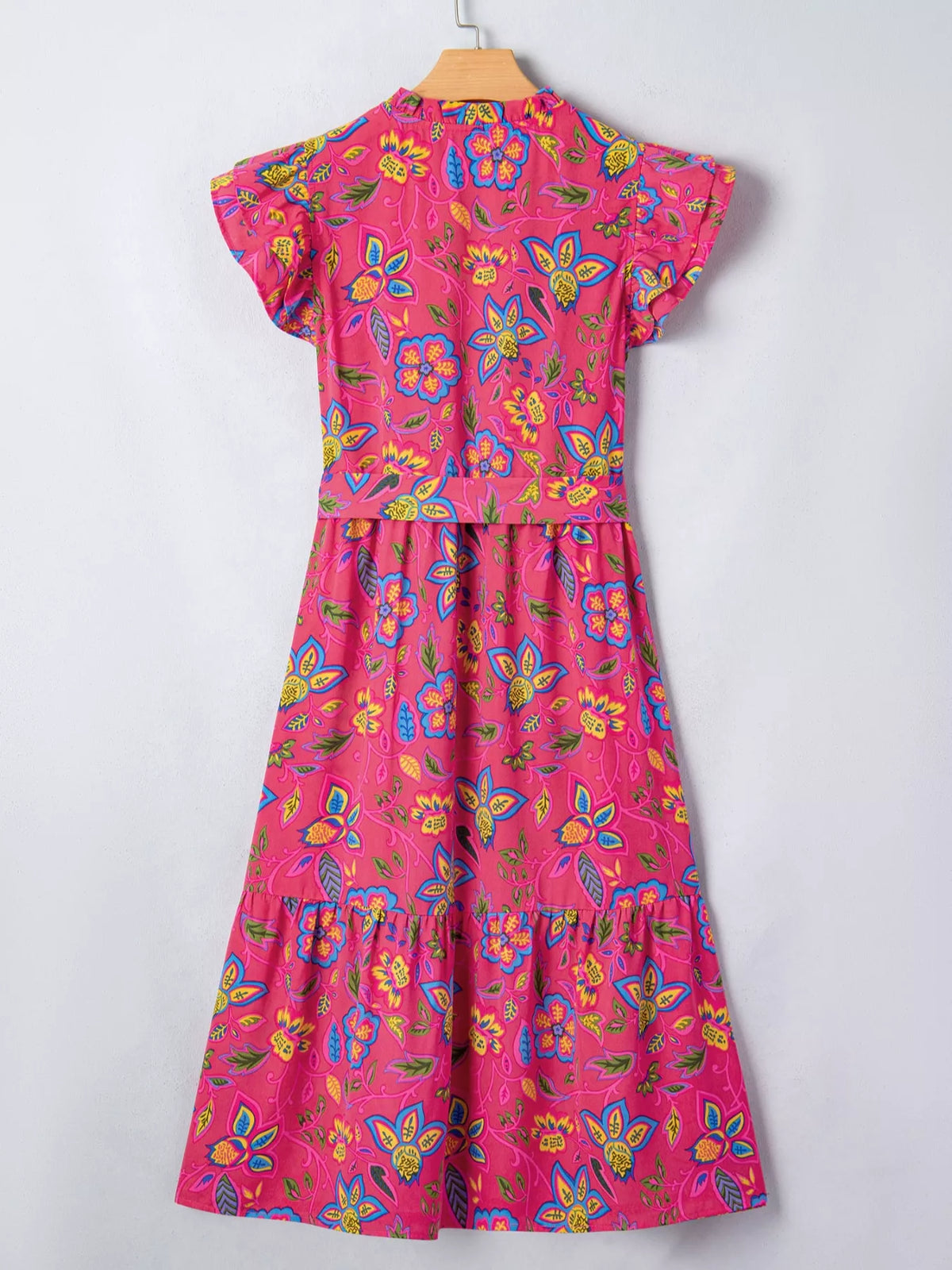 Flutter Sleeve Belted Floral Dress