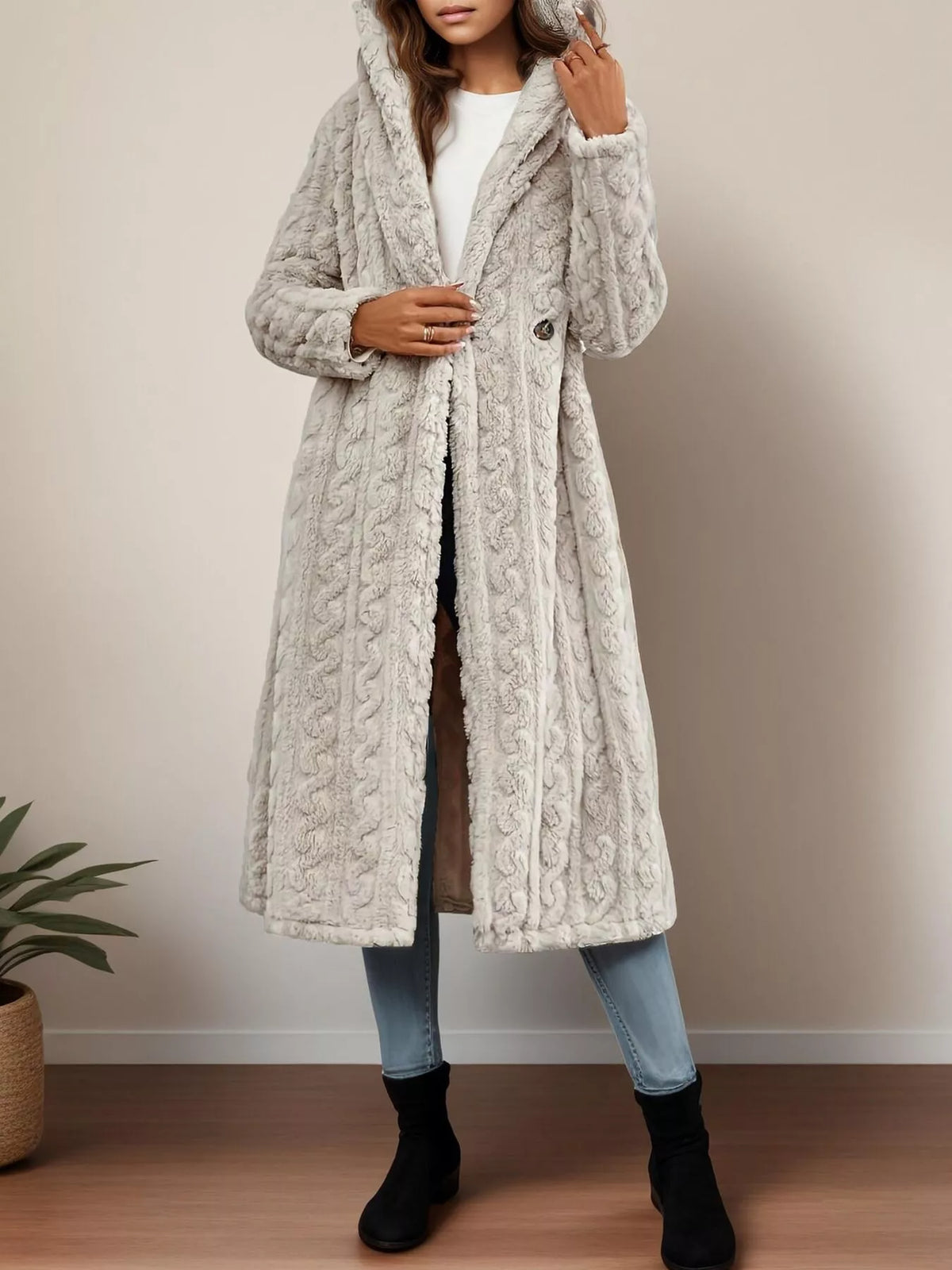 Cozy Hooded Button Up Longline Outerwear