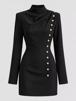 Full Size Decorative Button Mock Neck Mini Dress Plus Size
