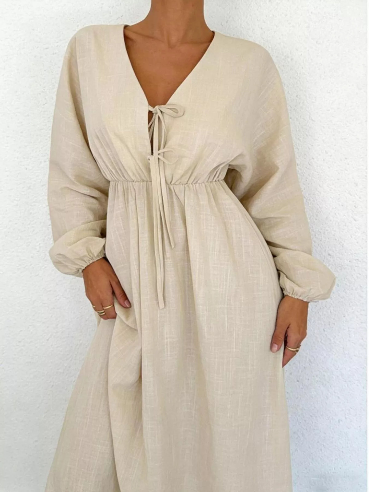 Tie Front Balloon Sleeve Maxi Dress