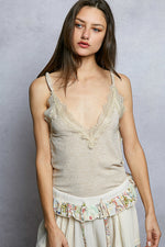 POL Lace Detail V-Neck Ribbed Cami