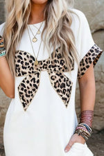 Leopard Bowknot Casual Midi Dress