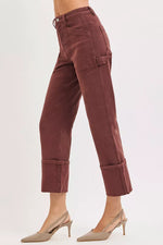 RISEN Full Size High Rise Wide Straight Cuffed Patch Jeans Plus Size