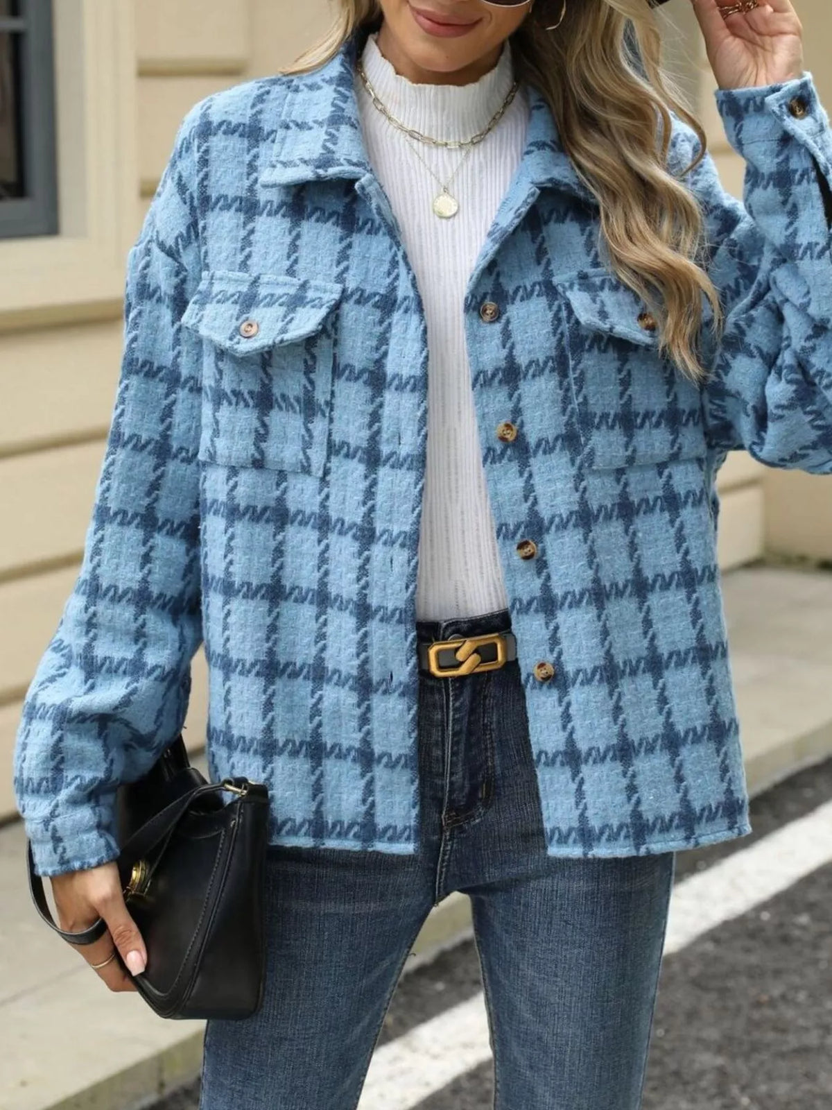 Plaid Button Up Long Sleeve Jacket