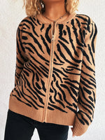 Zebra Print Zip Up Cardigan