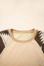 Sequined Rodeo Graphic Aztec Bubble Sleeve Patchwork Western Sweatshirt
