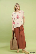 Umgee Linen Blend Embroidered Frayed Hem Top