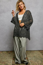 POL Openwork Lightweight Open Front Cardigan with Scalloped Edge